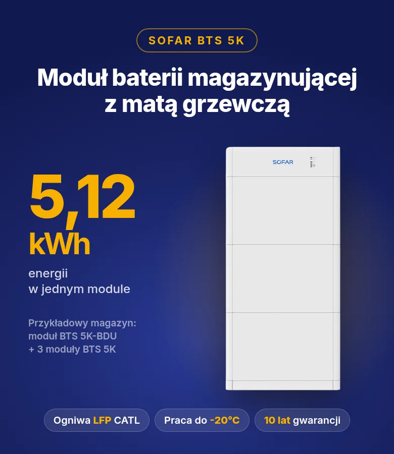Przykładowy magazyn SOFAR BTS 5K: moduł sterujący BTS 5K-BDU + 3 moduły BTS 5K (oferta obejmuje jeden moduł BTS 5K)